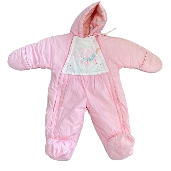 Vintage 80s 90s TidyKins Pink Elephant Pink Snowsuit - Picture 1 of 16